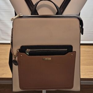 Aldo Cream and Tan Faux-Leather Backpack with Black Accents